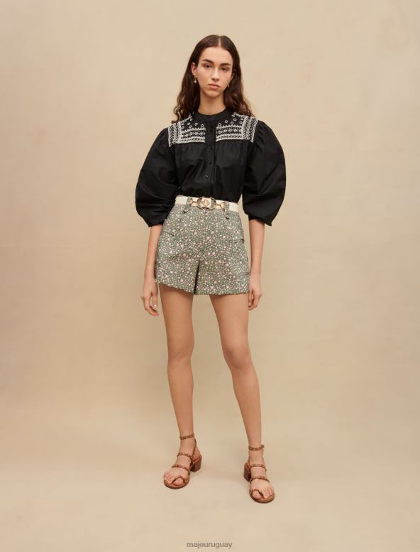 Maje shorts con estampado de capullos de rosa ropa botón de rosas mujer 2J08B280