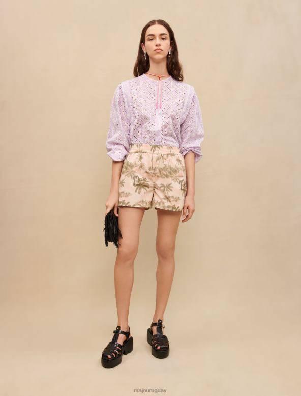 Maje shorts con estampado de palmeras ropa aloha mujer 2J08B279