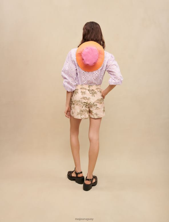 Maje shorts con estampado de palmeras ropa aloha mujer 2J08B279