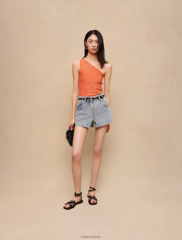 Maje shorts de mezclilla con strass y jacquard ropa azul mujer 2J08B239