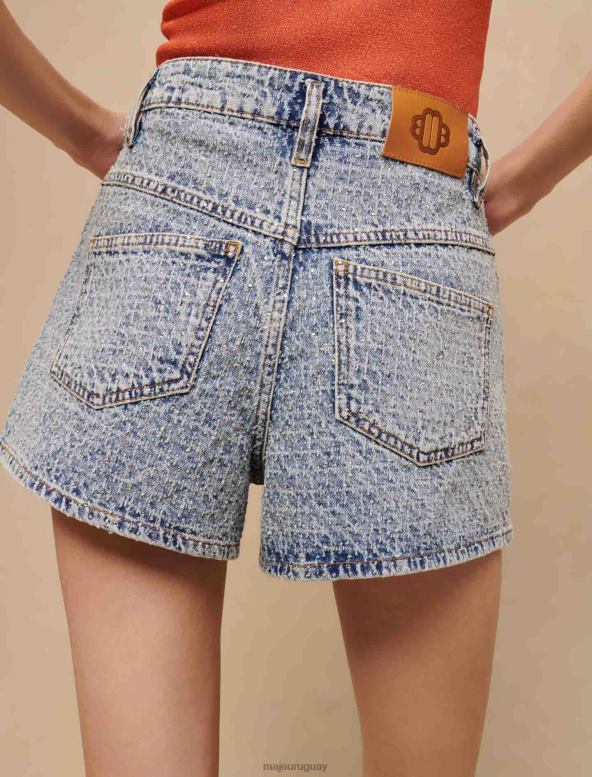 Maje shorts de mezclilla con strass y jacquard ropa azul mujer 2J08B239