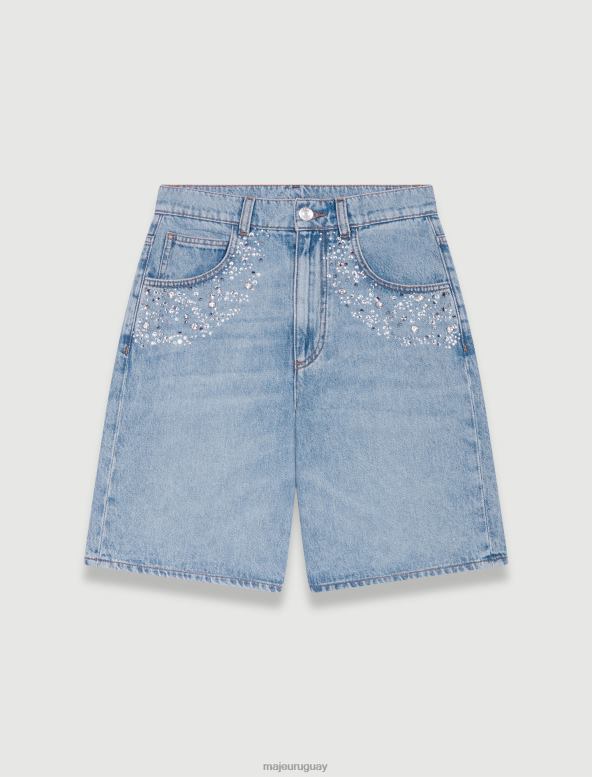 Maje shorts vaqueros acampanados con pedrería ropa azul mujer 2J08B92