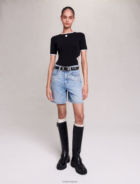 Maje shorts vaqueros acampanados con pedrería ropa azul mujer 2J08B92