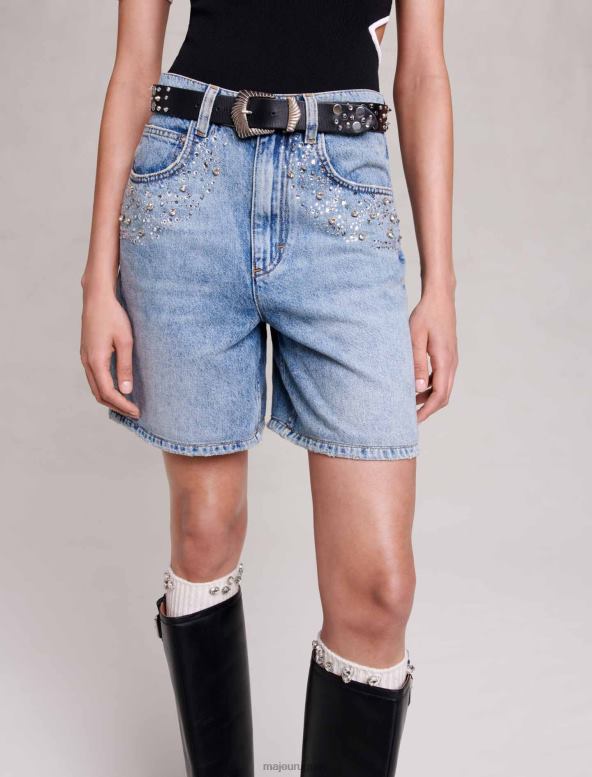 Maje shorts vaqueros acampanados con pedrería ropa azul mujer 2J08B92