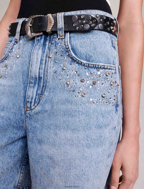 Maje shorts vaqueros acampanados con pedrería ropa azul mujer 2J08B92