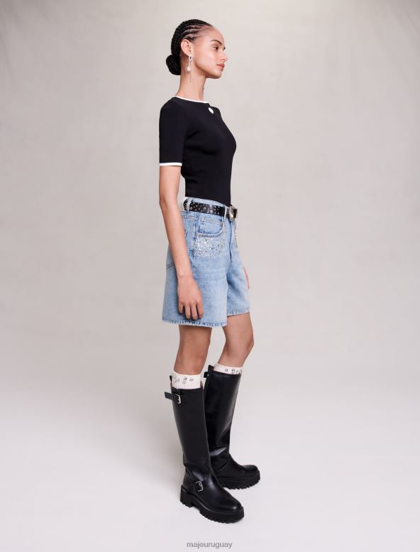 Maje shorts vaqueros acampanados con pedrería ropa azul mujer 2J08B92