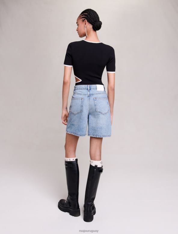 Maje shorts vaqueros acampanados con pedrería ropa azul mujer 2J08B92
