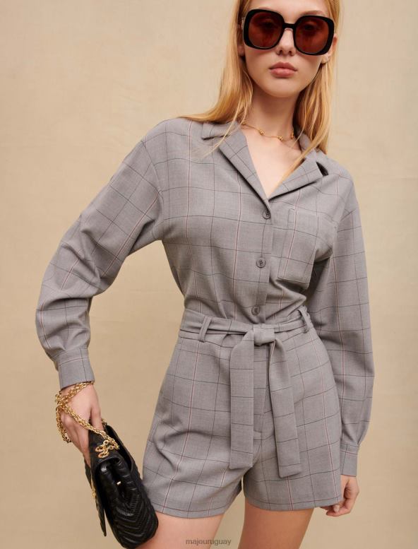 Maje mameluco corto a cuadros ropa gris mujer 2J08B367