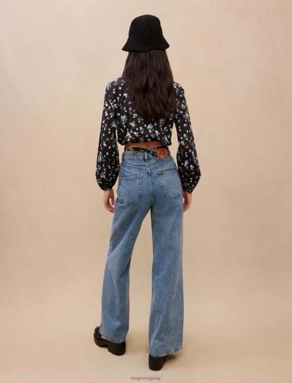 Maje jeans anchos con adornos de cuentas ropa azul mujer 2J08B393