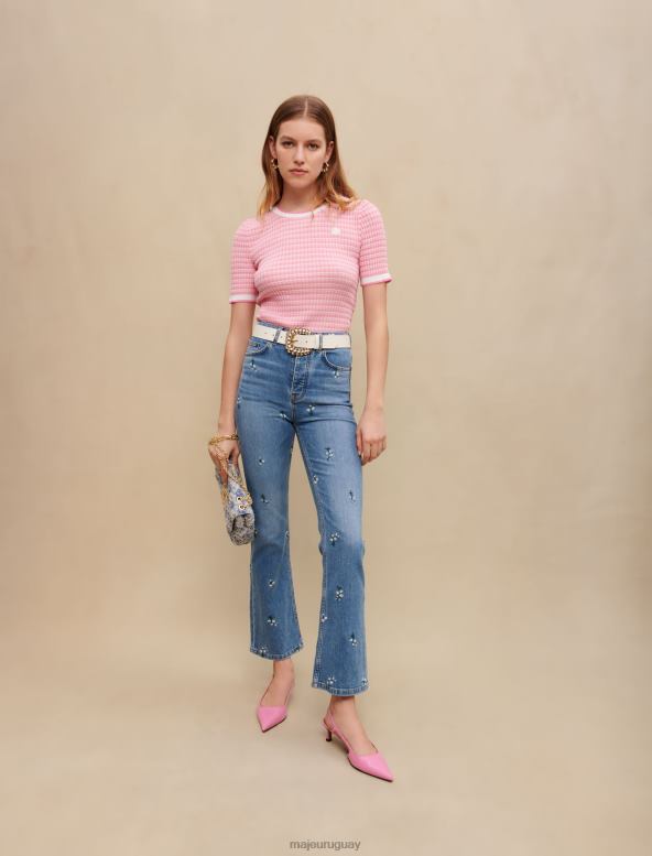 Maje jeans con bordado floral ropa azul mujer 2J08B206