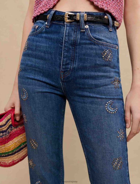 Maje jeans decorados con lunas de cristal ropa azul mujer 2J08B318
