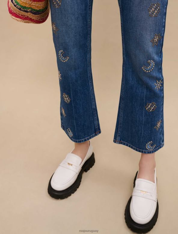 Maje jeans decorados con lunas de cristal ropa azul mujer 2J08B318