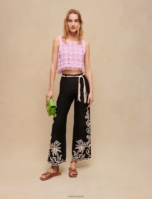 Maje pantalones con bordado de palmeras ropa negro mujer 2J08B245