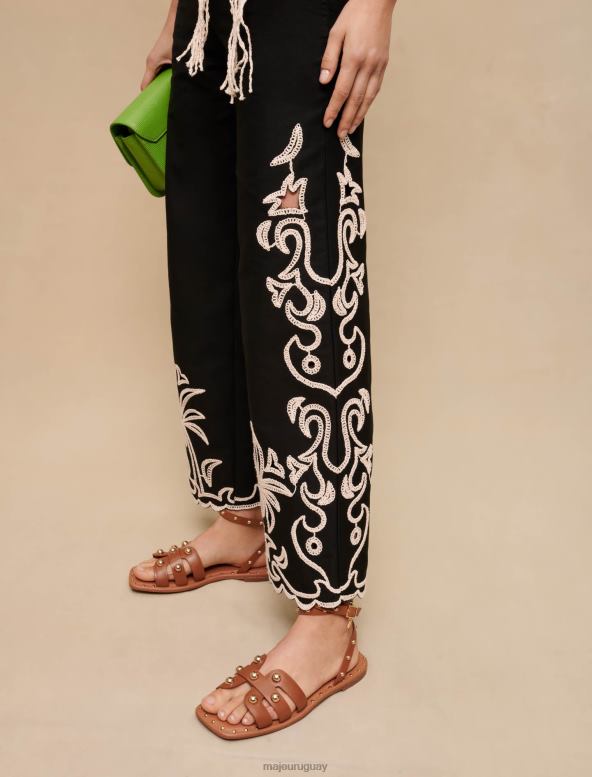 Maje pantalones con bordado de palmeras ropa negro mujer 2J08B245