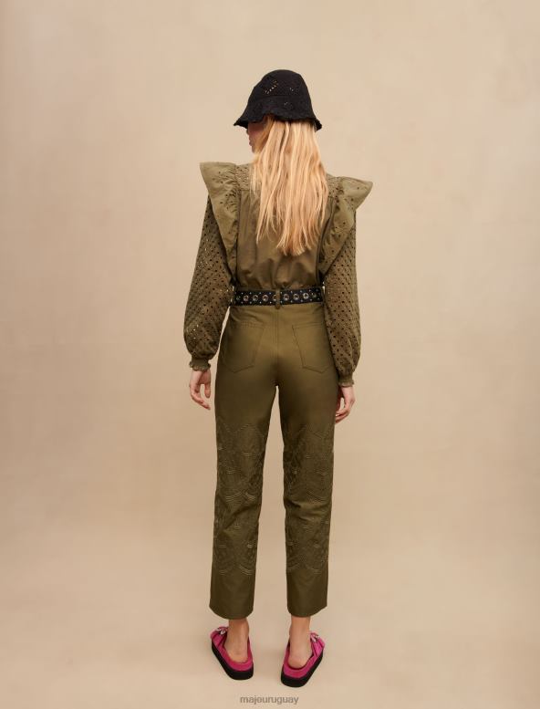 Maje pantalones de algodón bordados ropa caqui mujer 2J08B286