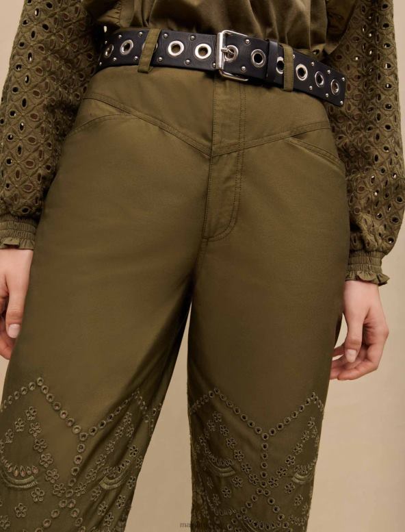 Maje pantalones de algodón bordados ropa caqui mujer 2J08B286