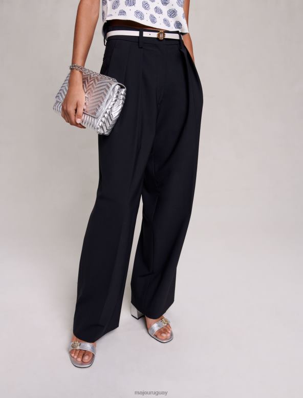 Maje pantalones de niño de gran tamaño ropa negro mujer 2J08B440