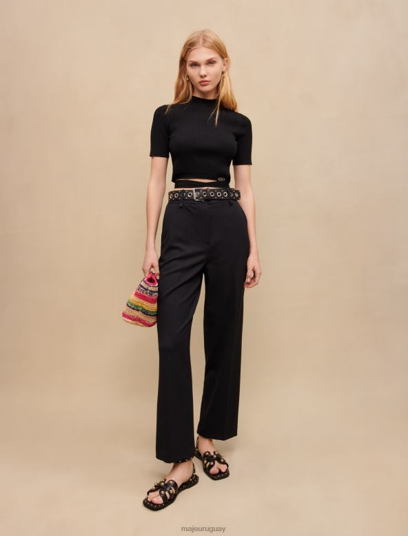 Maje pantalones de traje a rayas tiza ropa negro mujer 2J08B134