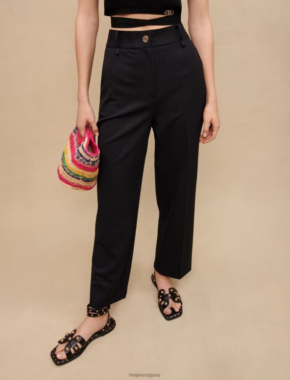 Maje pantalones de traje a rayas tiza ropa negro mujer 2J08B134