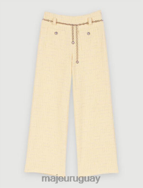 Maje pantalones de tweed amarillos con cinturón ropa de color amarillo pálido mujer 2J08B348