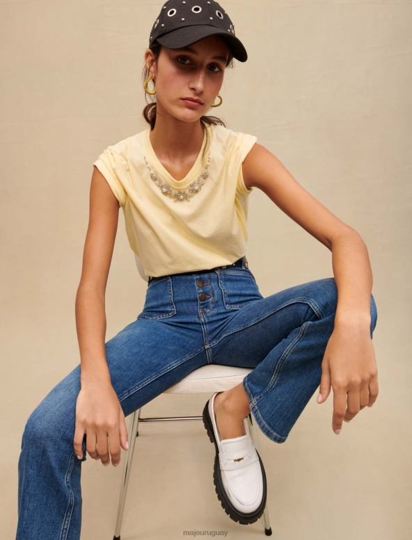 Maje vaqueros con dos bolsillos y ligero vuelo ropa azul mujer 2J08B123