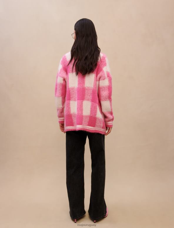 Maje cárdigan a cuadros en jacquard ropa rosa fluorescente/blanco mujer 2J08B418