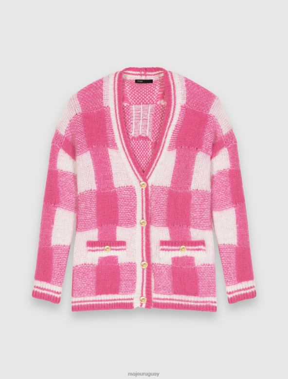 Maje cárdigan a cuadros en jacquard ropa rosa fluorescente/blanco mujer 2J08B418