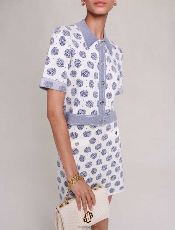 Maje cárdigan con monograma ropa monograma de trébol crudo/azul mujer 2J08B75