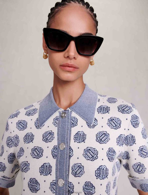 Maje cárdigan con monograma ropa monograma de trébol crudo/azul mujer 2J08B75