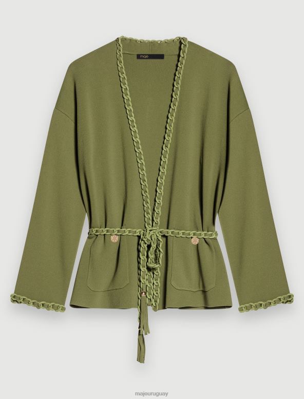 Maje cárdigan con ribete trenzado ropa caqui mujer 2J08B291