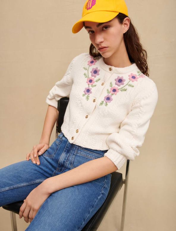 Maje cárdigan corto con bordado floral ropa crudo mujer 2J08B325