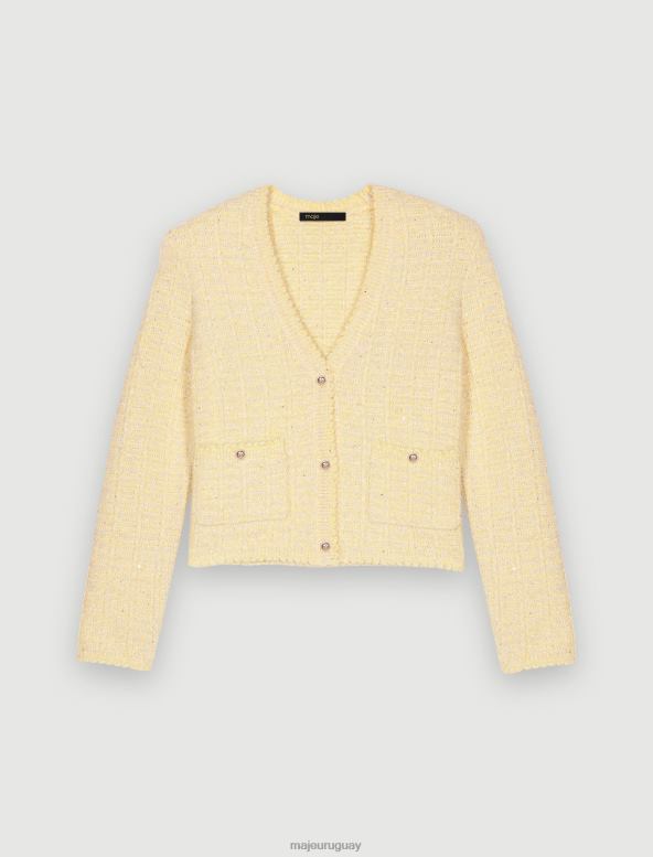 Maje cárdigan de punto con efecto tweed ropa amarillo mujer 2J08B290