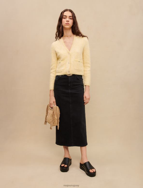 Maje cárdigan de punto con efecto tweed ropa amarillo mujer 2J08B290