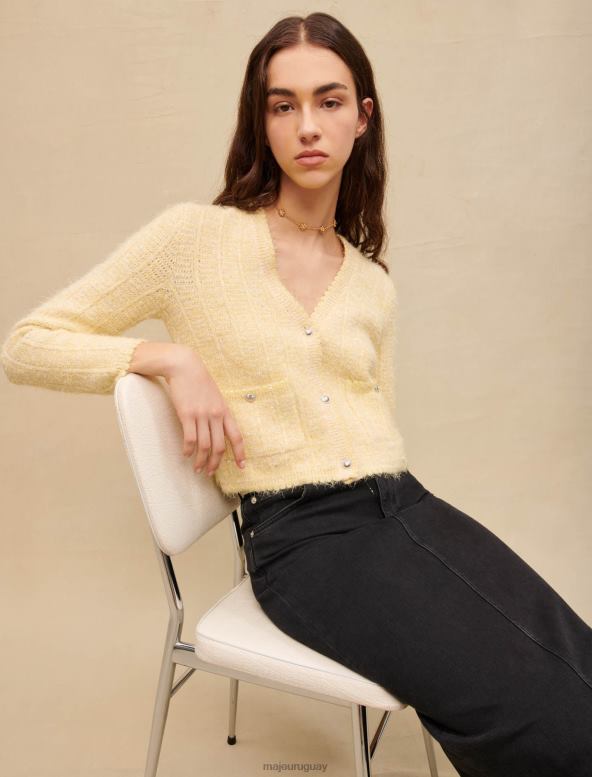 Maje cárdigan de punto con efecto tweed ropa amarillo mujer 2J08B290