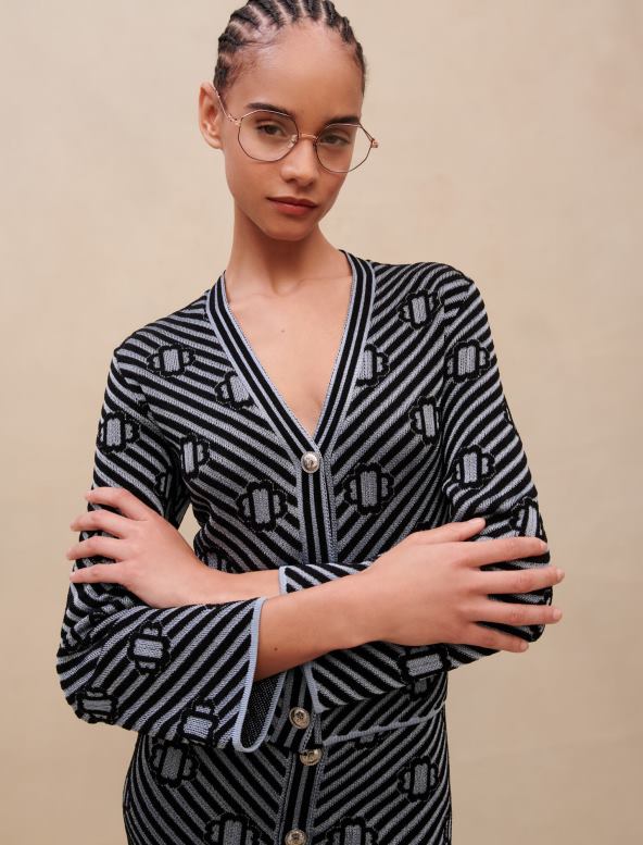 Maje cárdigan de punto estampado ropa azul negro mujer 2J08B402