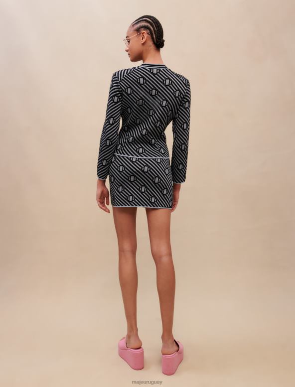 Maje cárdigan de punto estampado ropa azul negro mujer 2J08B402