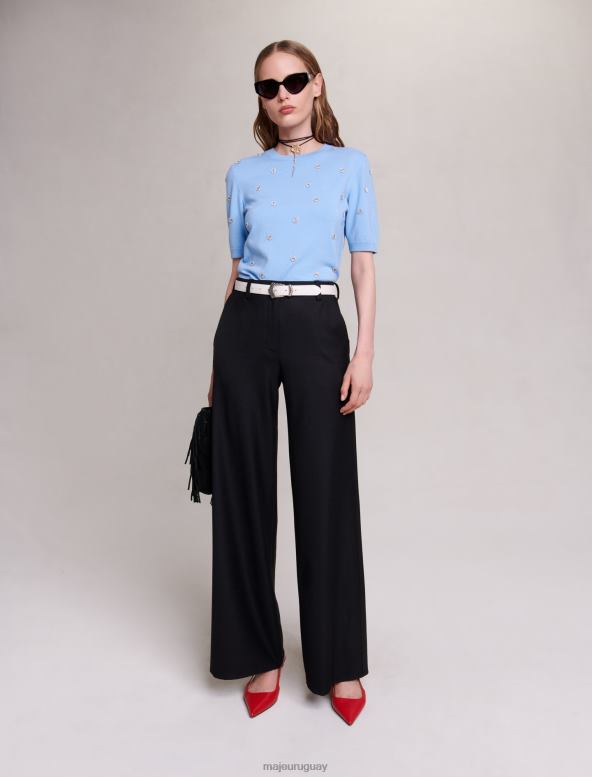 Maje suéter adornado con pedrería ropa azul mujer 2J08B83
