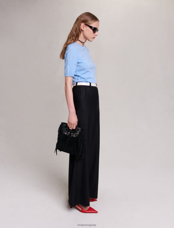 Maje suéter adornado con pedrería ropa azul mujer 2J08B83