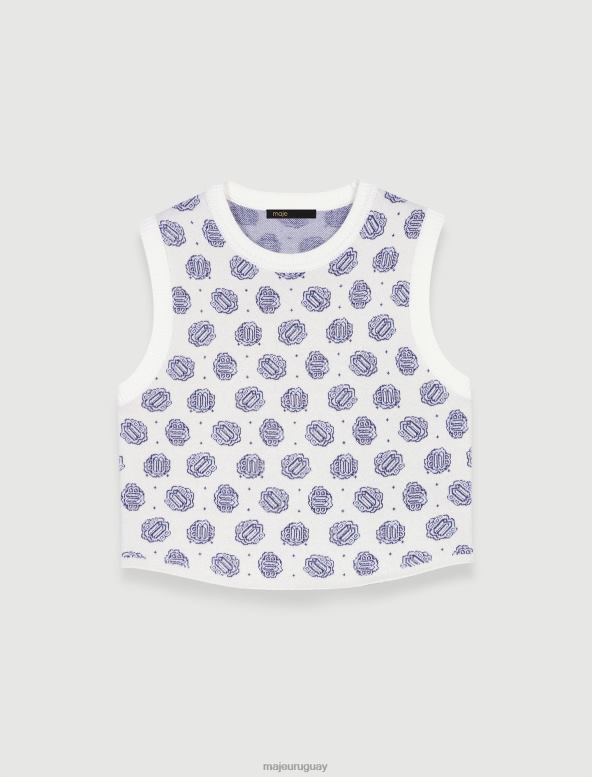 Maje suéter corto con estampado de monogramas ropa monograma de trébol crudo/azul mujer 2J08B99