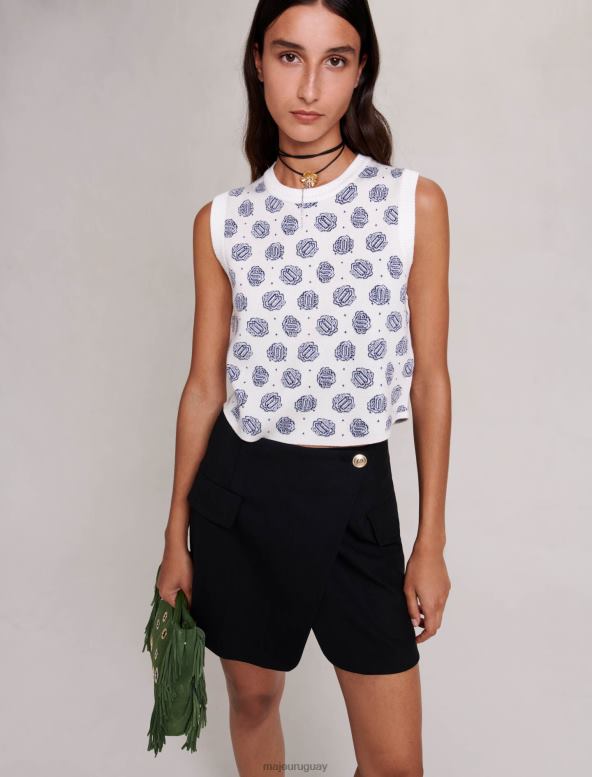 Maje suéter corto con estampado de monogramas ropa monograma de trébol crudo/azul mujer 2J08B99