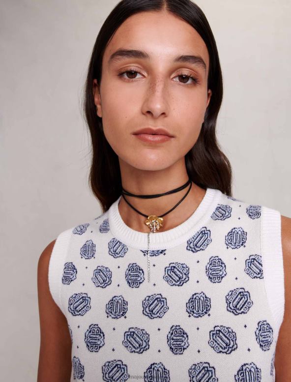 Maje suéter corto con estampado de monogramas ropa monograma de trébol crudo/azul mujer 2J08B99