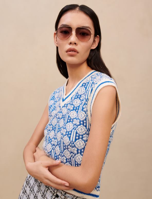 Maje suéter sin mangas en jacquard ropa azul mujer 2J08B398