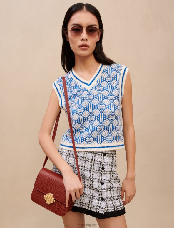 Maje suéter sin mangas en jacquard ropa azul mujer 2J08B398