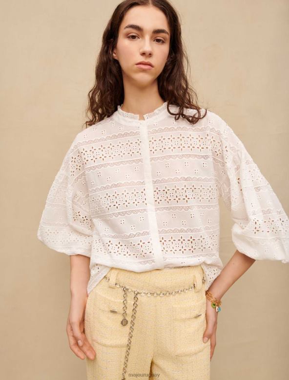Maje blusa de algodón blanca bordada ropa blanco mujer 2J08B341