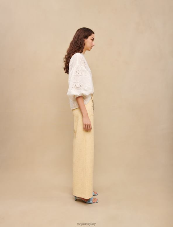 Maje blusa de algodón blanca bordada ropa blanco mujer 2J08B341