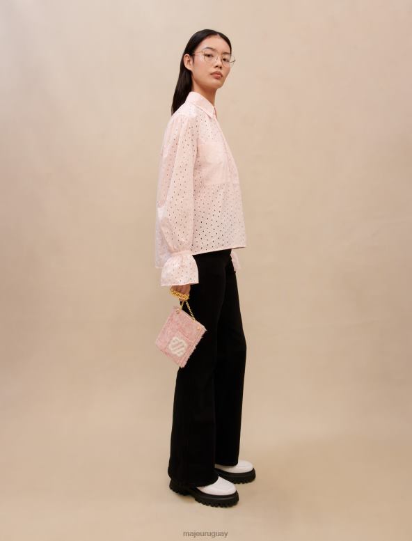 Maje camisa con bordado inglés ropa rosa mujer 2J08B412