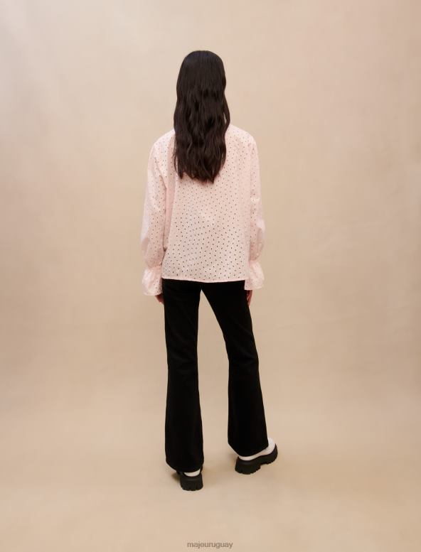 Maje camisa con bordado inglés ropa rosa mujer 2J08B412