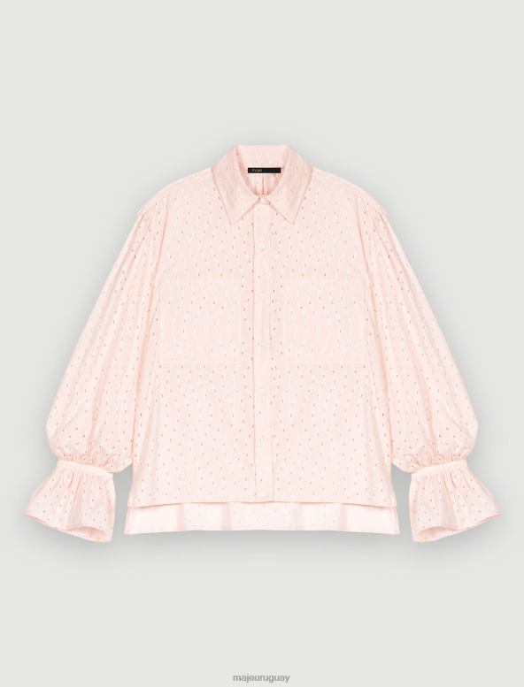 Maje camisa con bordado inglés ropa rosa mujer 2J08B412