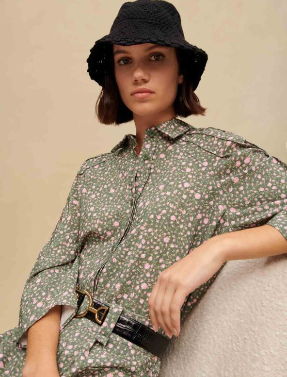 Maje camisa con estampado de capullos de rosa ropa botón de rosas mujer 2J08B268