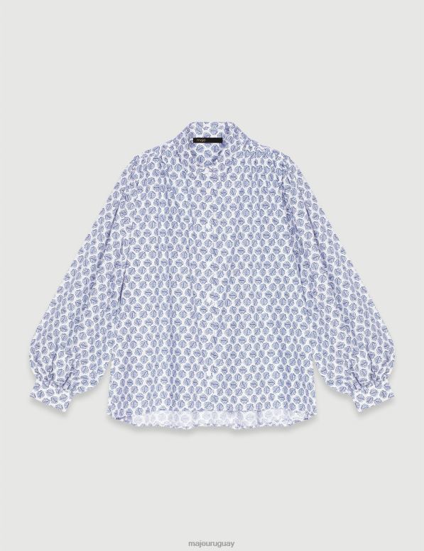 Maje camisa con monograma estampado ropa monograma de trébol crudo/azul mujer 2J08B89